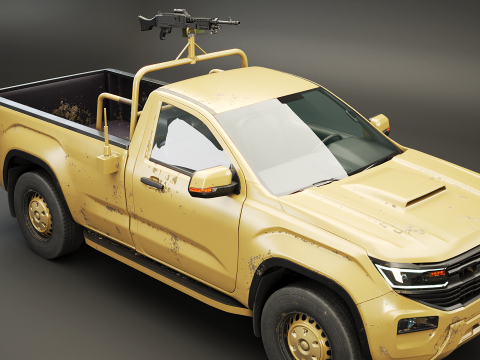 Pickup militare generico armato nel deserto mimetico Modello 3D