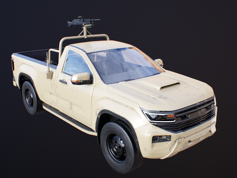 Pickup militare generico armato nel deserto mimetico Modello 3D