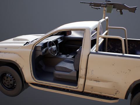 Pickup militare generico armato nel deserto mimetico Modello 3D