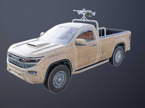 Pickup militare generico armato nel deserto mimetico Modello 3D