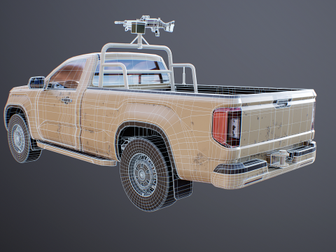 Pickup militare generico armato nel deserto mimetico Modello 3D