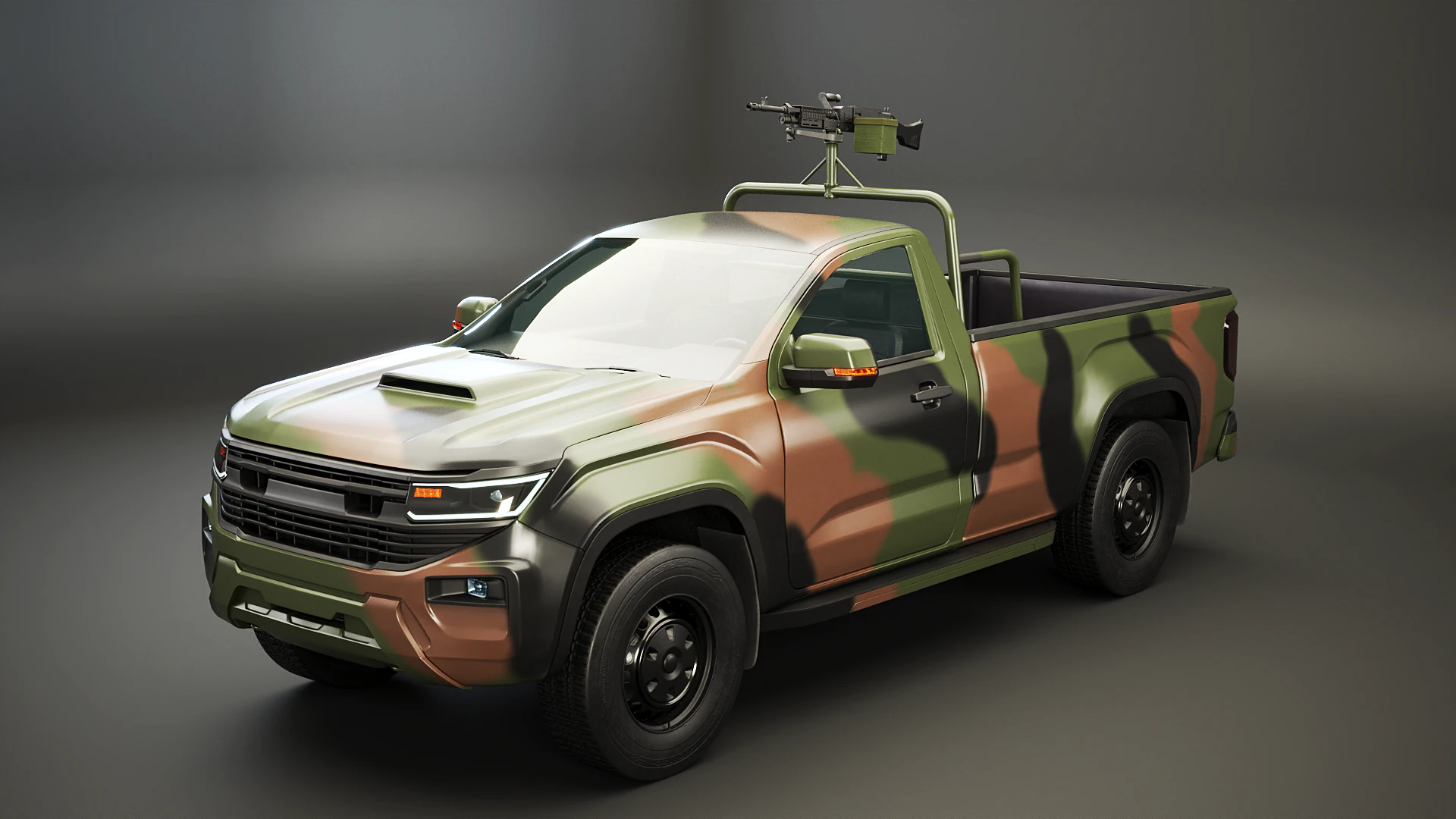 Generic Military Tactical Pickup Armed 3D Model .c4d .max .obj .3ds .fbx .stl .blend 