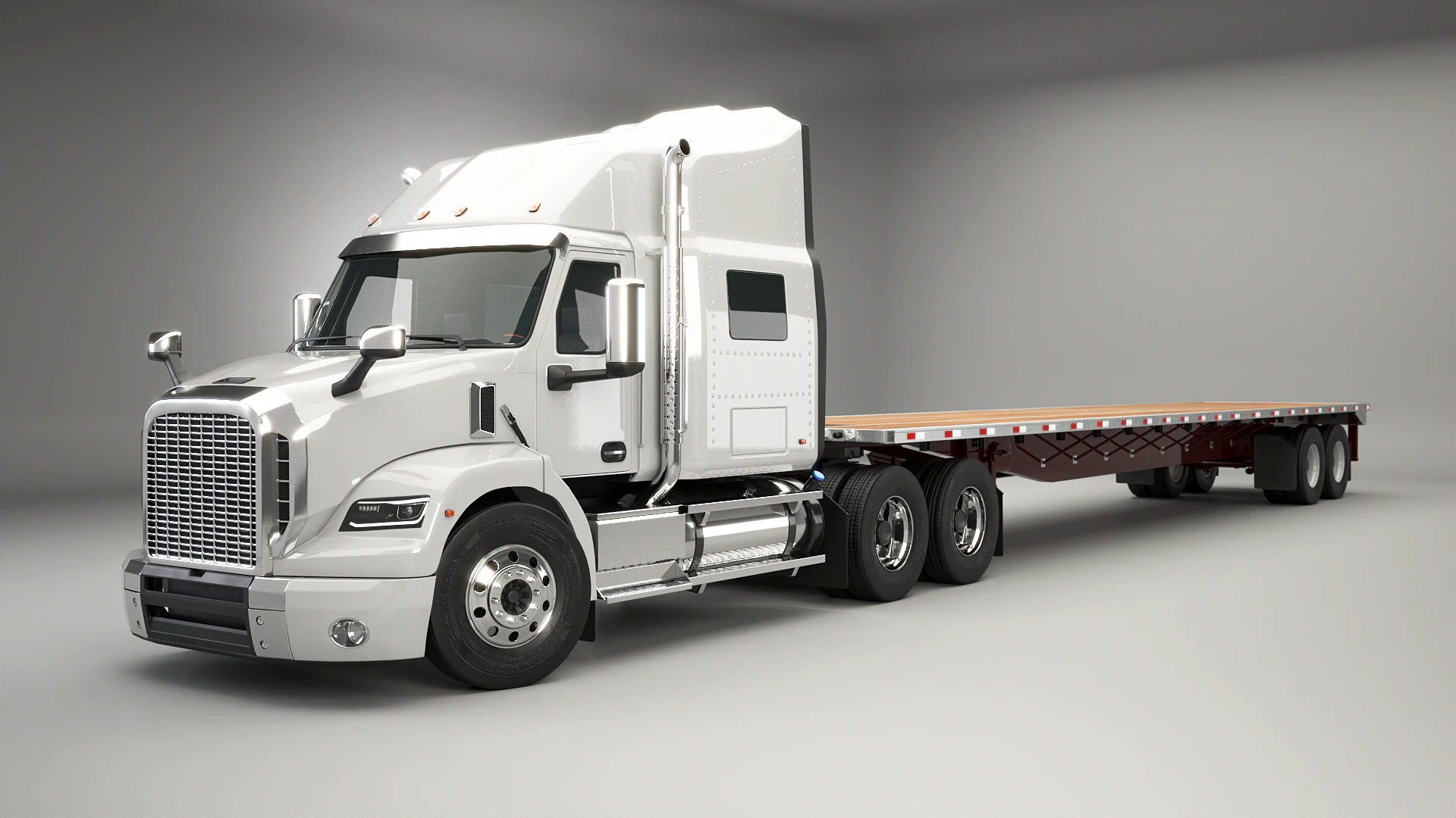 Generic Semi Truck with Flatbed Trailer 3D Model .c4d .max .obj .3ds .fbx .stl .blend 