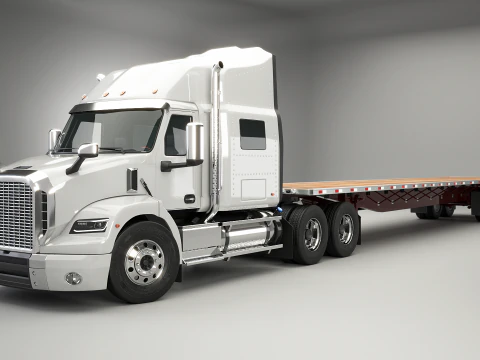 Semirimorchio generico con rimorchio a pianale Modello 3D