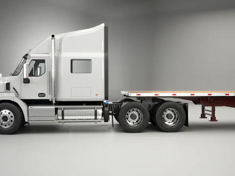 Generic Semi Truck with Flatbed Trailer 3D Model
