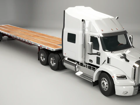 Generic Semi Truck with Flatbed Trailer 3D Model