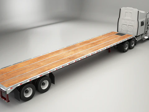 Generic Semi Truck with Flatbed Trailer 3D Model