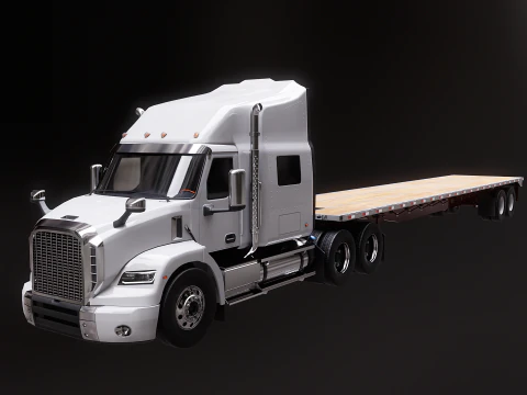 Generic Semi Truck with Flatbed Trailer 3D Model