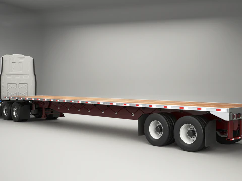 Generic Semi Truck with Flatbed Trailer 3D Model