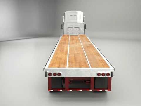 Generic Semi Truck with Flatbed Trailer 3D Model