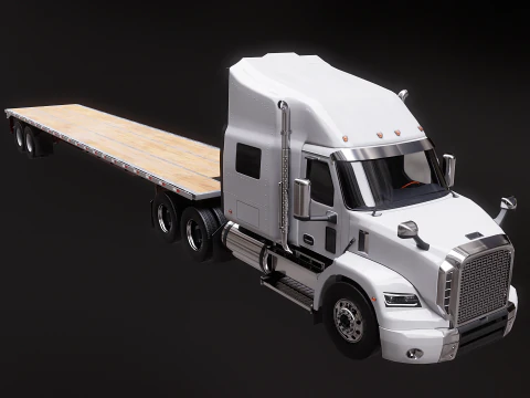 Generic Semi Truck with Flatbed Trailer 3D Model