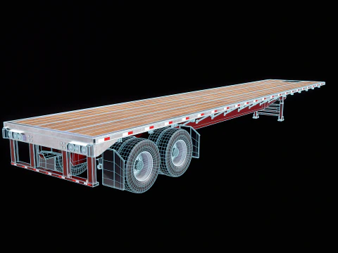 Generic Semi Truck with Flatbed Trailer 3D Model