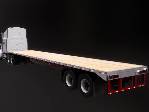 Generic Semi Truck with Flatbed Trailer 3D Model