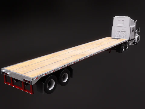 Generic Semi Truck with Flatbed Trailer 3D Model
