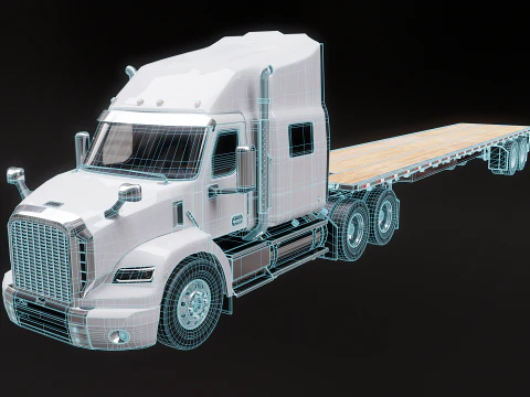 Generic Semi Truck with Flatbed Trailer 3D Model