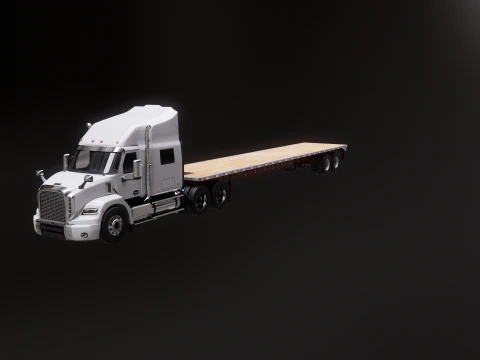 Generic Semi Truck with Flatbed Trailer 3D Model