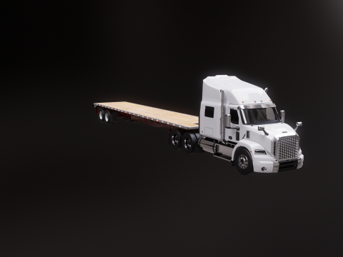 Semirimorchio generico con rimorchio a pianale Modello 3D