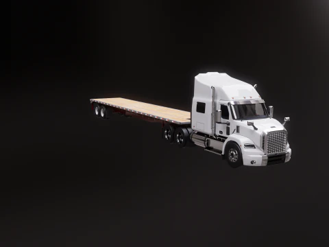 Generic Semi Truck with Flatbed Trailer 3D Model