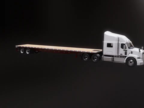 Generic Semi Truck with Flatbed Trailer 3D Model