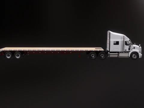 Generic Semi Truck with Flatbed Trailer 3D Model