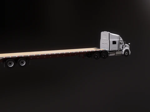Generic Semi Truck with Flatbed Trailer 3D Model