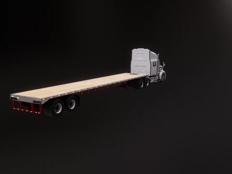 Generic Semi Truck with Flatbed Trailer 3D Model
