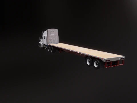Generic Semi Truck with Flatbed Trailer 3D Model