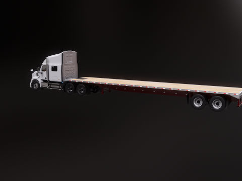 Semirimorchio generico con rimorchio a pianale Modello 3D