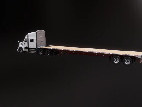 Generic Semi Truck with Flatbed Trailer 3D Model