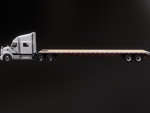 Semirimorchio generico con rimorchio a pianale Modello 3D