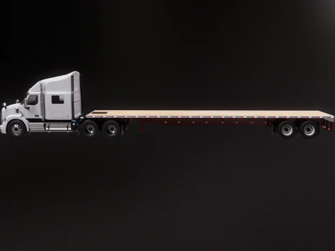 Generic Semi Truck with Flatbed Trailer 3D Model