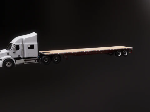 Generic Semi Truck with Flatbed Trailer 3D Model