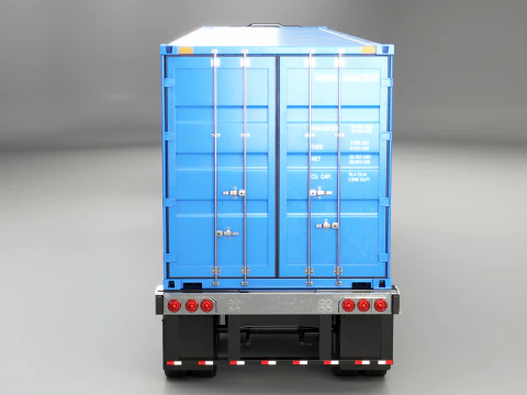Generic Semi Truck with ISO Shipping Container Trailer 3D Model