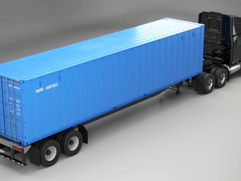 Generic Semi Truck with ISO Shipping Container Trailer 3D Model