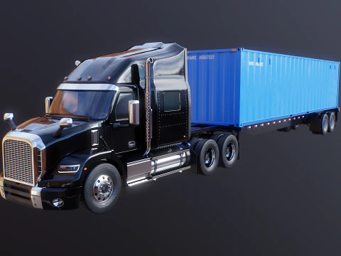 Generic Semi Truck with ISO Shipping Container Trailer 3D Model