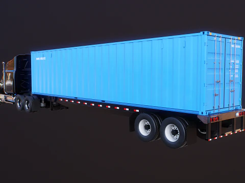 Generic Semi Truck with ISO Shipping Container Trailer 3D Model