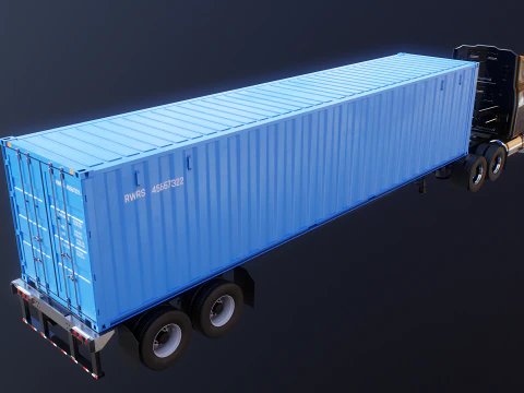 Generic Semi Truck with ISO Shipping Container Trailer 3D Model