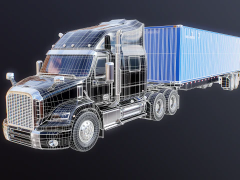 Generic Semi Truck with ISO Shipping Container Trailer 3D Model