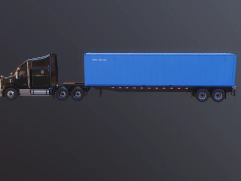 Generic Semi Truck with ISO Shipping Container Trailer 3D Model