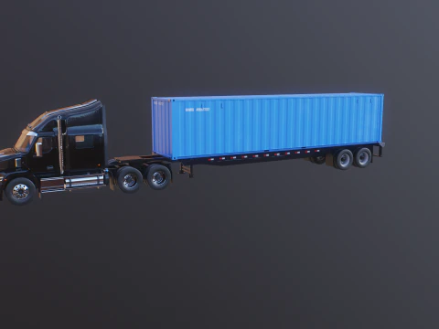 Generic Semi Truck with ISO Shipping Container Trailer 3D Model