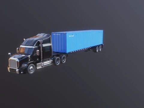 Generic Semi Truck with ISO Shipping Container Trailer 3D Model