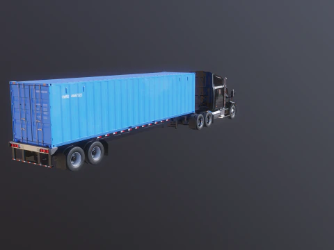 Generic Semi Truck with ISO Shipping Container Trailer 3D Model
