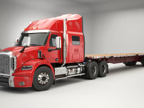 Truk Semi Bekas Generik dengan Trailer Flatbed Model 3D