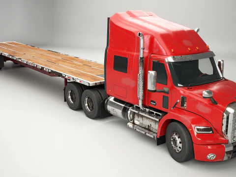 Generic Used Semi Truck with Flatbed Trailer 3D Model