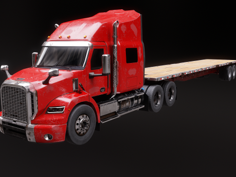 Semirimorchio usato generico con rimorchio a pianale Modello 3D