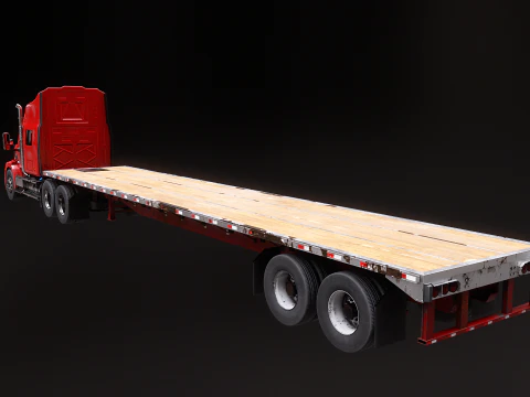 Generic Used Semi Truck with Flatbed Trailer 3D Model