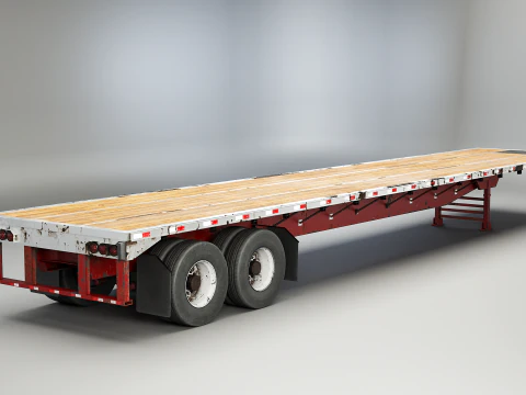 Generic Used Semi Truck with Flatbed Trailer 3D Model