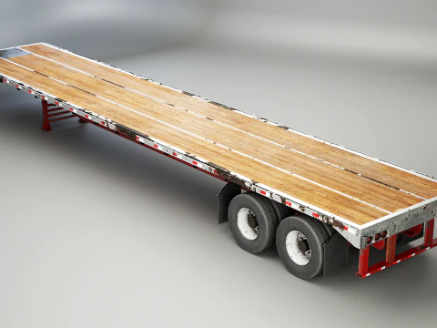 Generic Used Semi Truck with Flatbed Trailer 3D Model