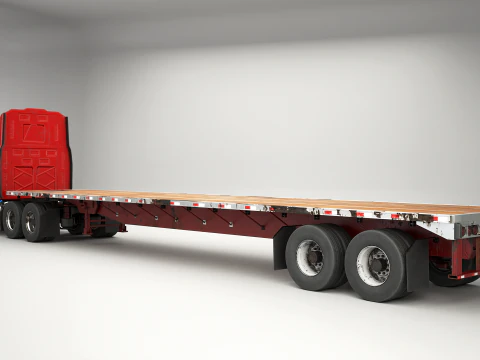 Generic Used Semi Truck with Flatbed Trailer 3D Model