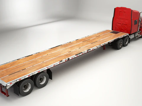 Generic Used Semi Truck with Flatbed Trailer 3D Model